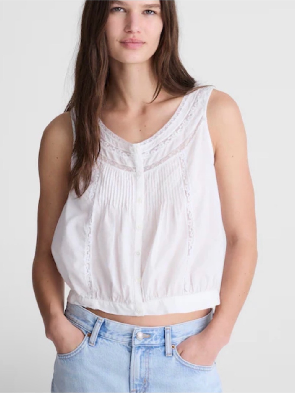 MADEWELL XXS Lace-Insert Pintuck Sleeveless Top NZ523 $88